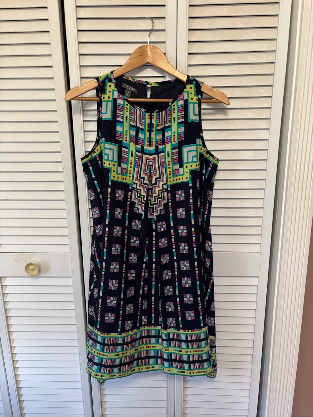 Muse Black Midi Dress with Teal, Lime and Pink Geometric Print